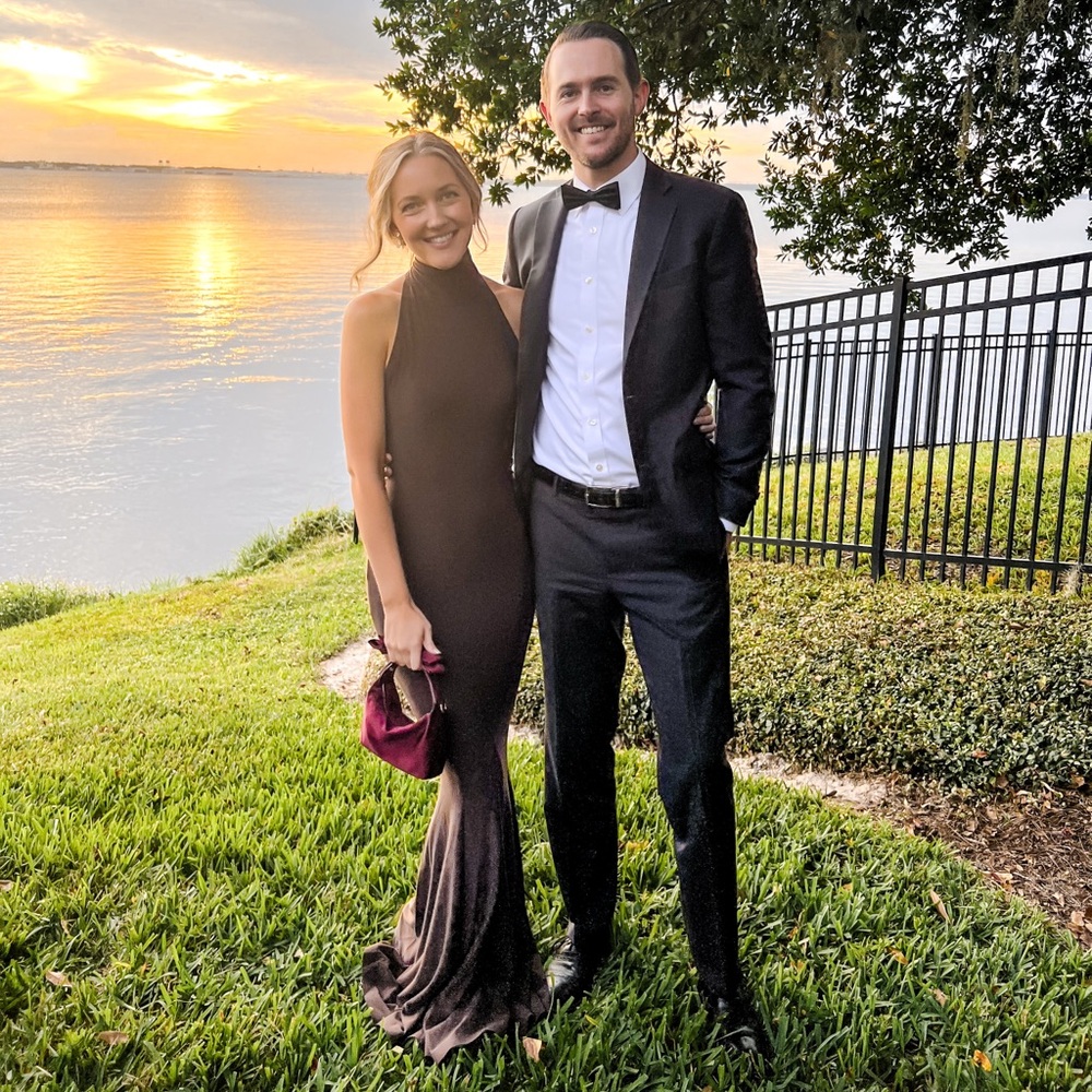 Norma Kamali Halter Turtle Fishtail Gown in Chocolate